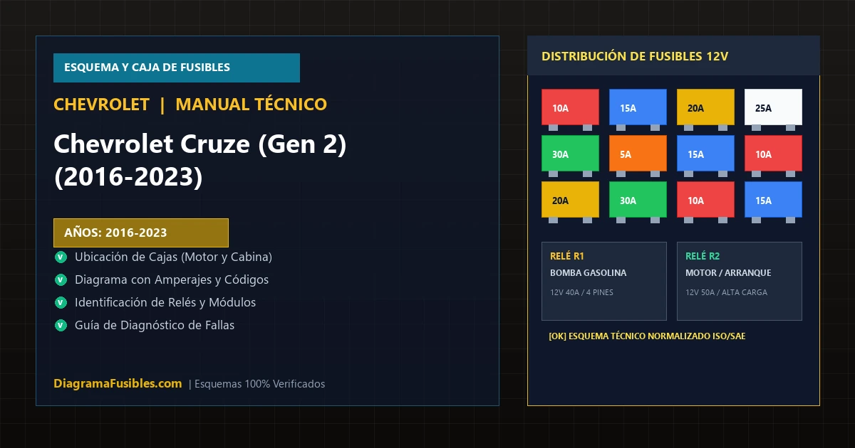 Diagrama de fusibles Chevrolet Cruze (Gen 2) (2016-2023)