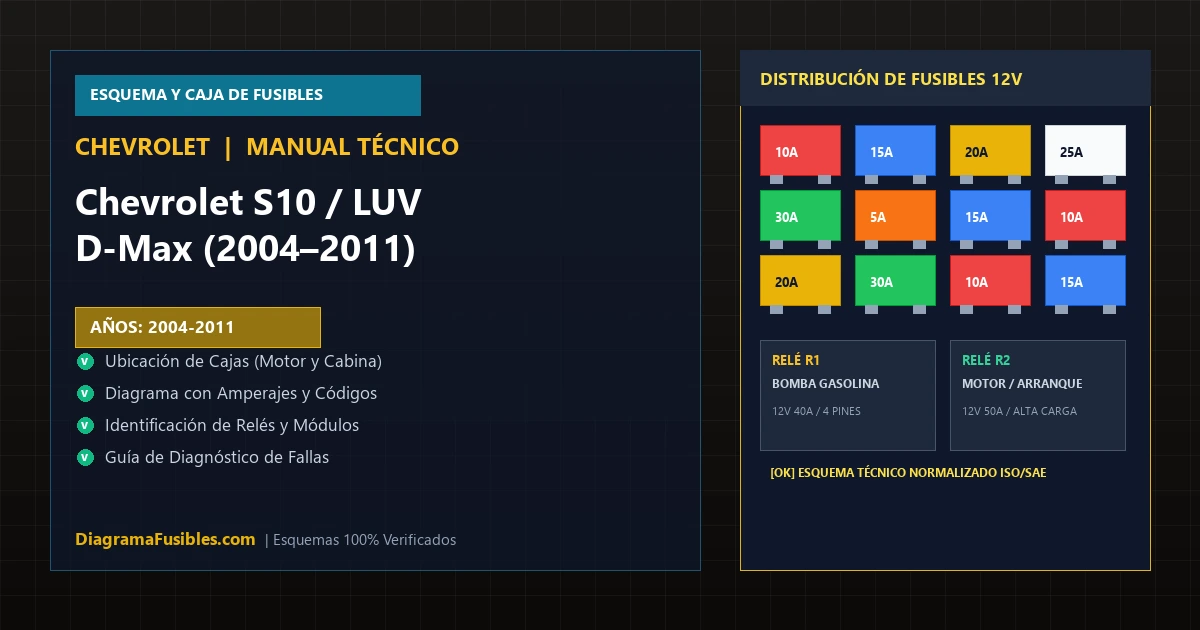 Diagrama de fusibles Chevrolet S10 / LUV D-Max (2004–2011)
