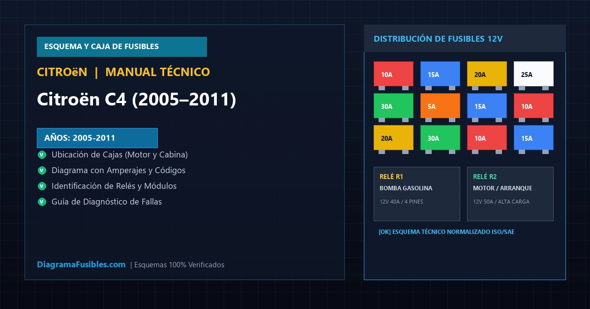 Diagrama de fusibles Citroën C4 (2005–2011)