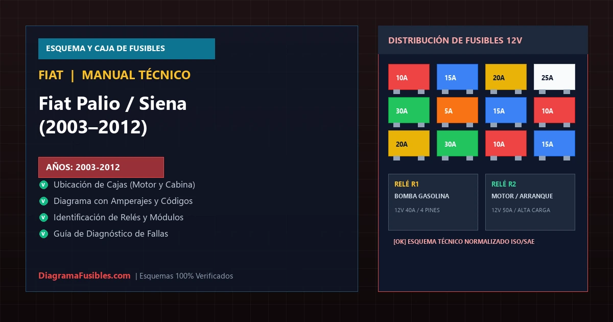 Diagrama de fusibles Fiat Palio / Siena (2003–2012)