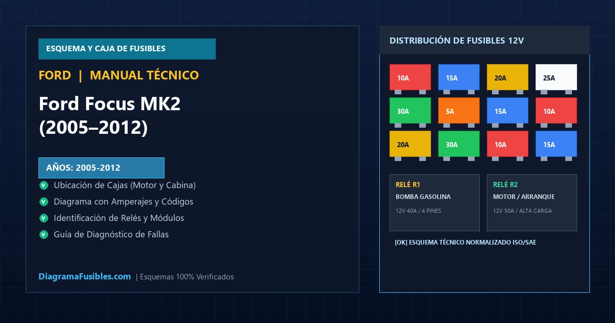 Diagrama de fusibles Ford Focus MK2 (2005–2012)