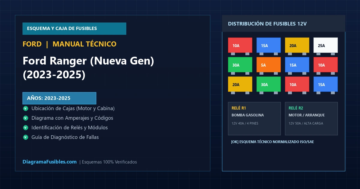 Diagrama de fusibles Ford Ranger (Nueva Gen) (2023-2025)