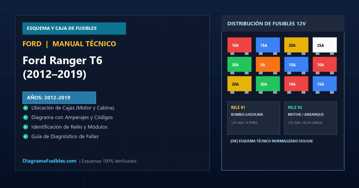 Diagrama de fusibles Ford Ranger T6 (2012–2019)