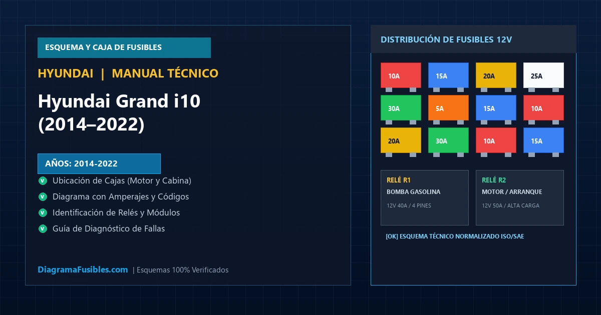 Diagrama de fusibles Hyundai Grand i10 (2014–2022)