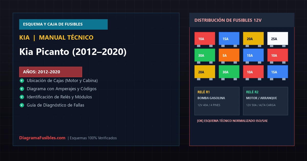 Diagrama de fusibles Kia Picanto (2012–2020)