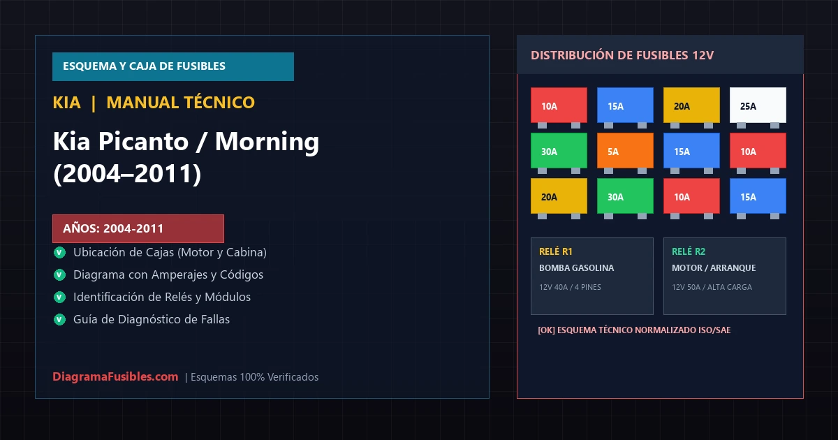 Diagrama de fusibles Kia Picanto / Morning (2004–2011)
