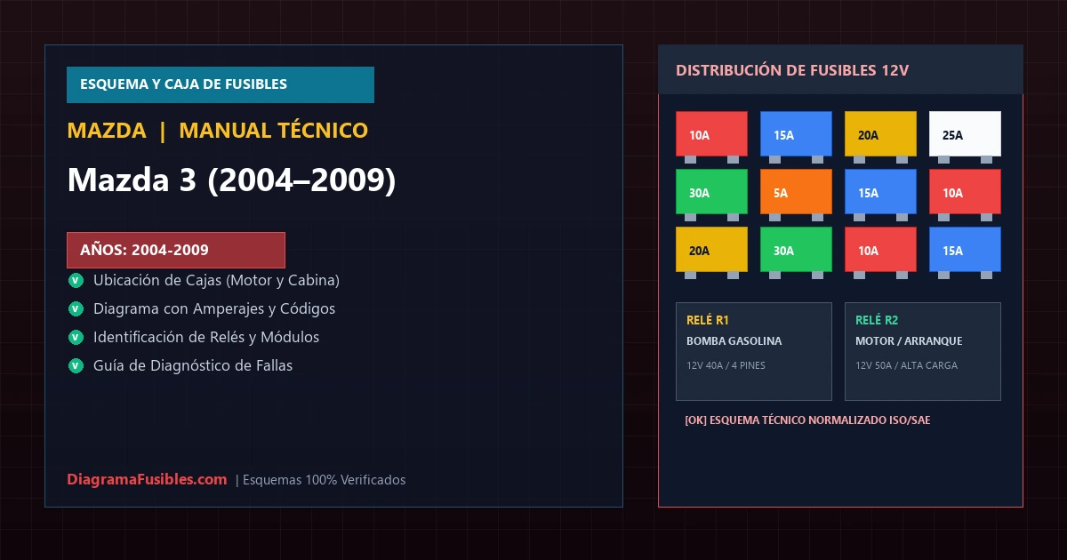Diagrama de fusibles Mazda 3 (2004–2009)