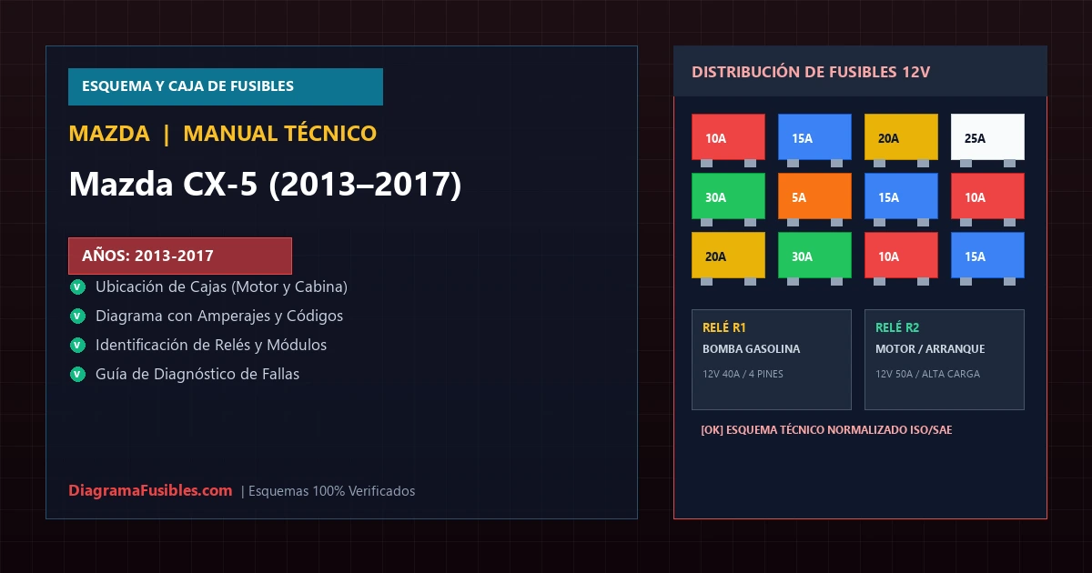 Diagrama de fusibles Mazda CX-5 (2013–2017)