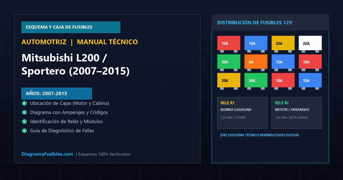 Diagrama de fusibles Mitsubishi L200 / Sportero (2007–2015)