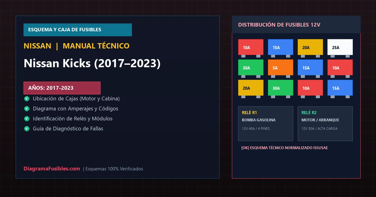 Diagrama de fusibles Nissan Kicks (2017–2023)