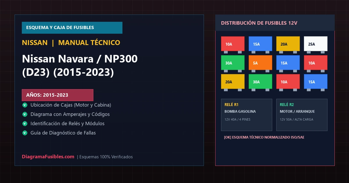 Diagrama de fusibles Nissan Navara / NP300 (D23) (2015-2023)