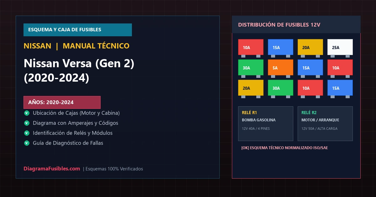 Diagrama de fusibles Nissan Versa (Gen 2) (2020-2024)