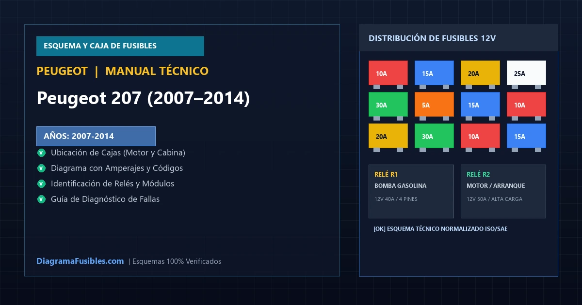 Diagrama de fusibles Peugeot 207 (2007–2014)