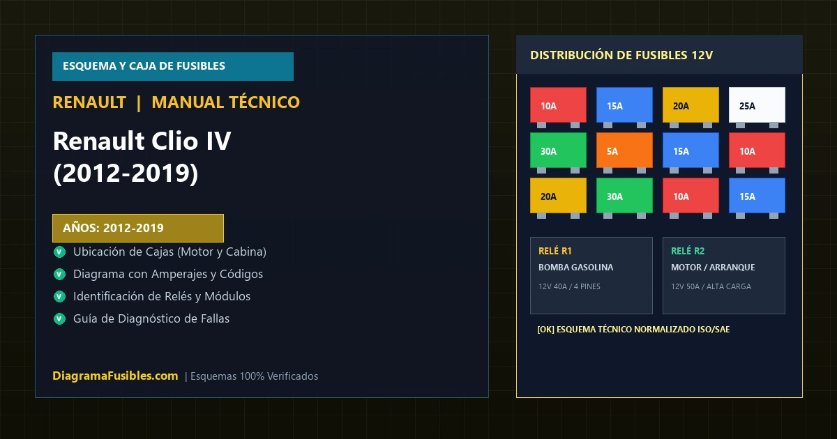 Diagrama de fusibles Renault Clio IV (2012-2019)