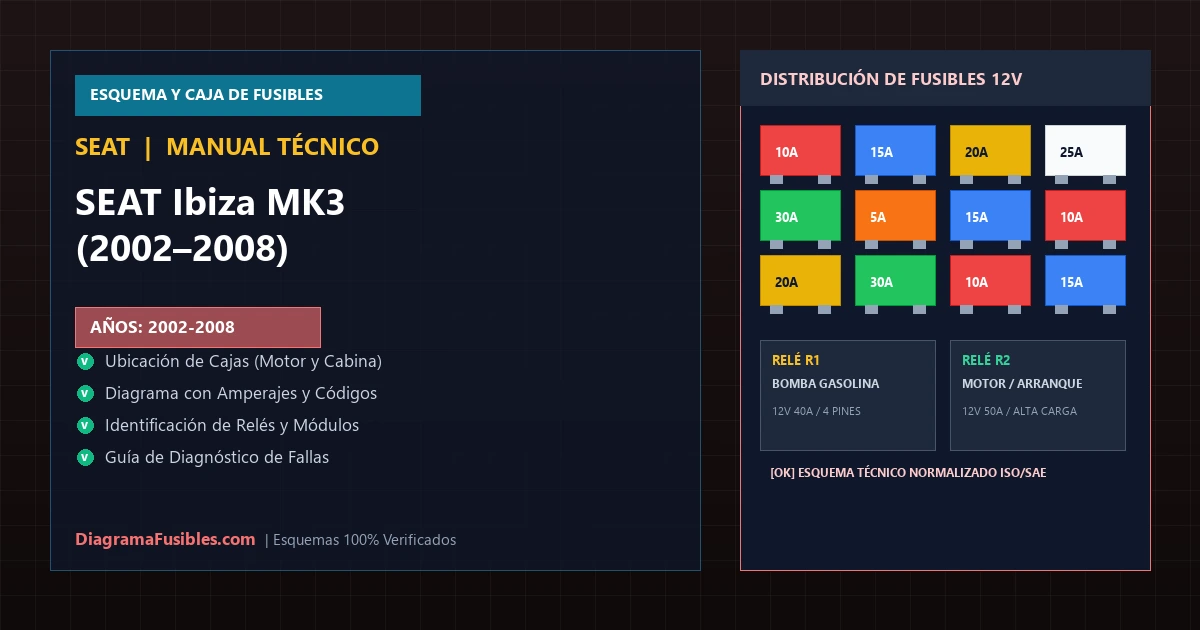 Diagrama de fusibles SEAT Ibiza MK3 (2002–2008)