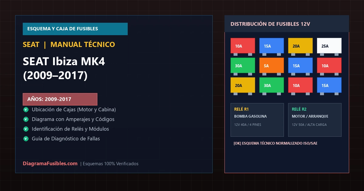 Diagrama de fusibles SEAT Ibiza MK4 (2009–2017)