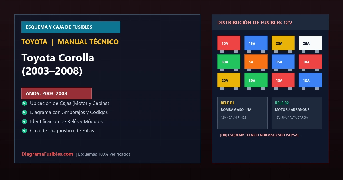 Diagrama de fusibles Toyota Corolla (2003–2008)