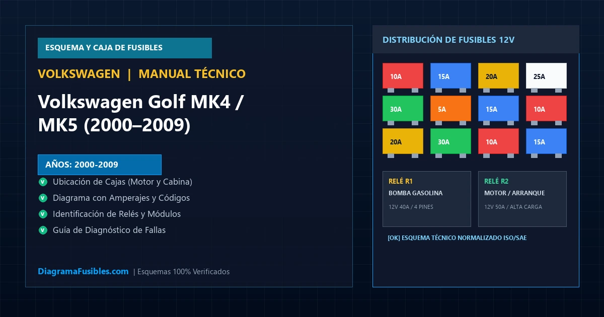 Diagrama de fusibles Volkswagen Golf MK4 / MK5 (2000–2009)
