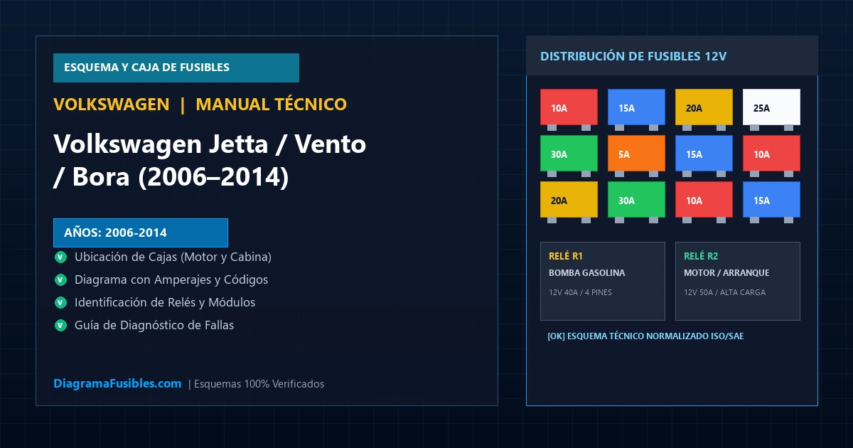 Diagrama de fusibles Volkswagen Jetta / Vento / Bora (2006–2014)