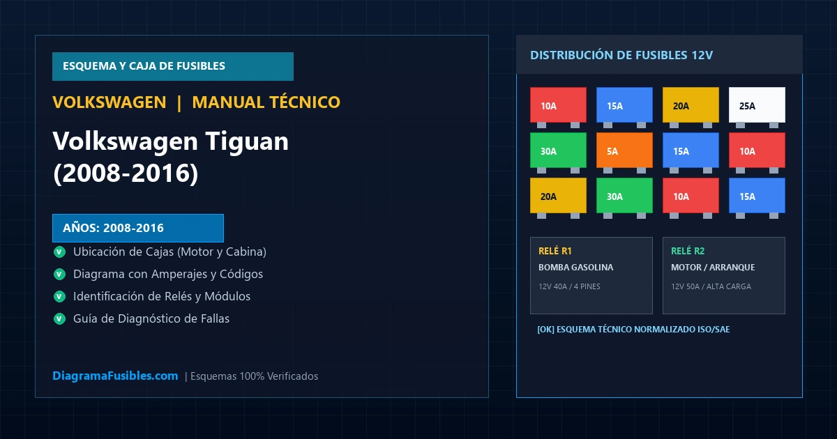 Diagrama de fusibles Volkswagen Tiguan (2008-2016)